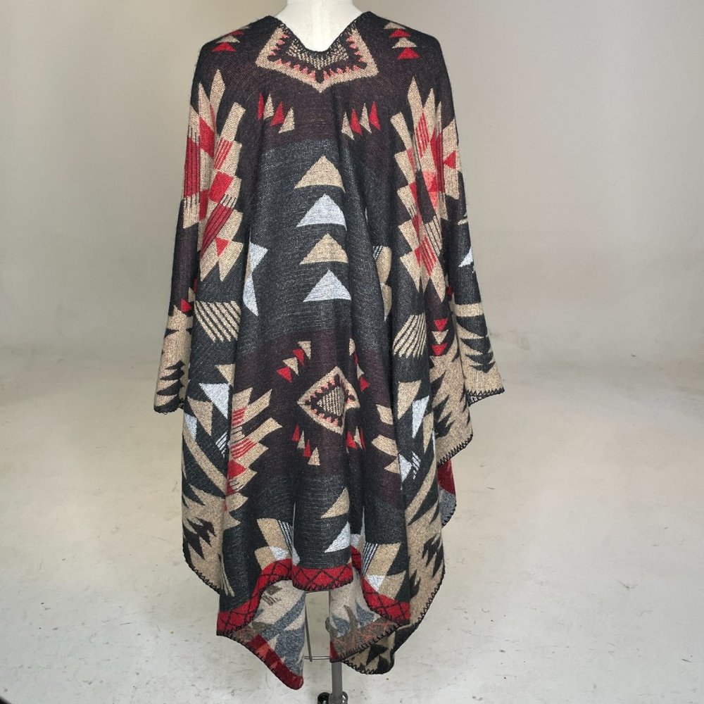 Soft Surroundings Multi Whistler Reversible Southwestern Aztec Poncho Ruana Cape - Picture 6 of 10